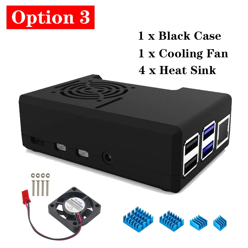 Option 3 Новейший ABS чехол для Raspberry Pi 4 пластиковый корпус черный прозрачный корпус охлаждающий вентилятор кулер для Raspberry Pi 4 Модель B - Цвет: Option 3