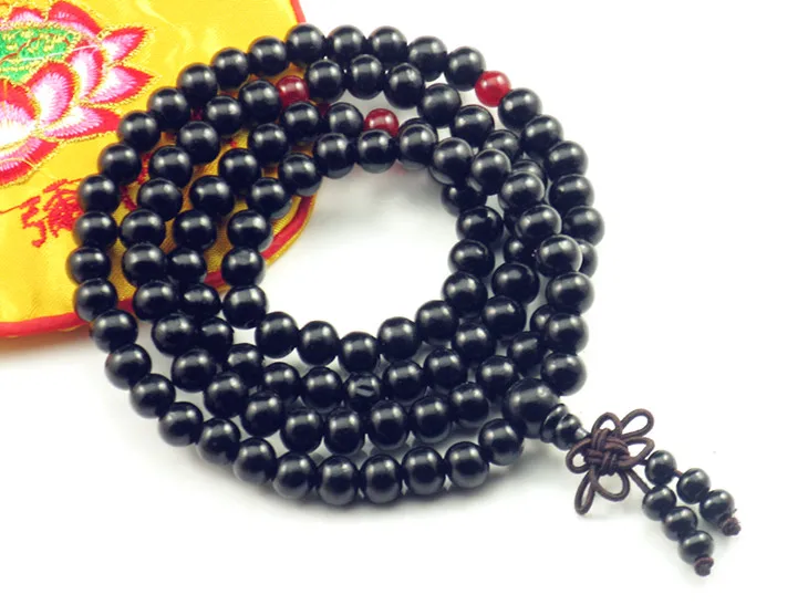 8 мм Тибетский буддизм 108 черная деревянная молитва шарик Мала ожерелье + Новый