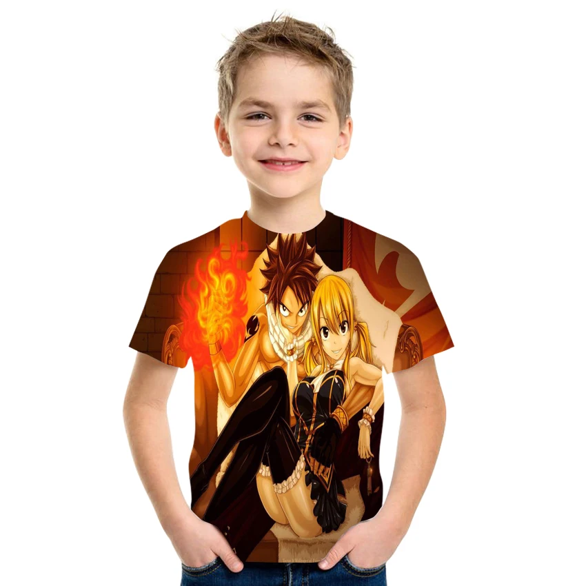 

2021 summer new anime pattern short-sleeved T-shirt 3D printing boys and girls casual loose hip-hop style size 4T-16T