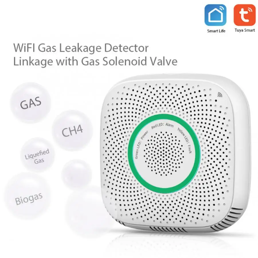 Wi Fi датчик утечки газа Умный домашний детектор безопасности работает с Tuya EU 100 240 в