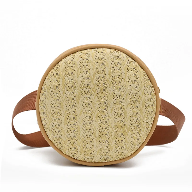 Straw Weave Round Waist Bag Women Chest Pack Ladies Solid Belt Bags Casual Circle Crossbody Flap Bum Phone Travel Fanny | Багаж и сумки