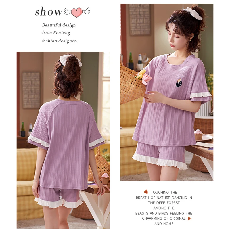 BZEL мультфильм кавайная Пижама комплект одежды с коротким рукавом Летняя женская