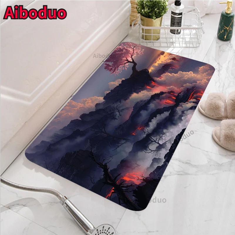 

Nature volcano scenery room bathroom non-slip absorbent pad bath mat bathroom carpet bathroom bathroom mat set bathroom rug