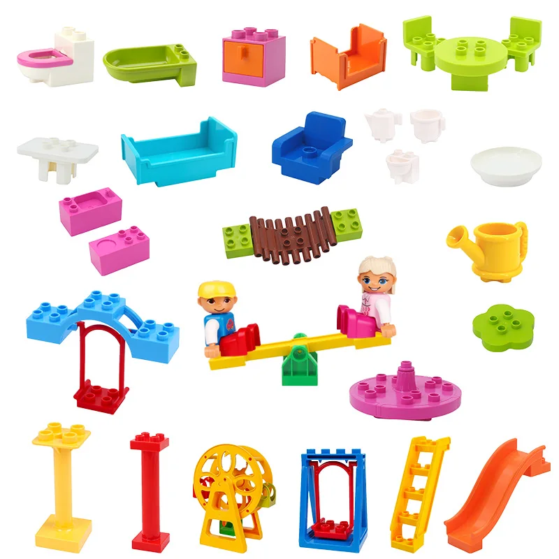 1 шт. детали Duplo Blcoks столы стулья кровать качели слайды фигурки строительные блоки