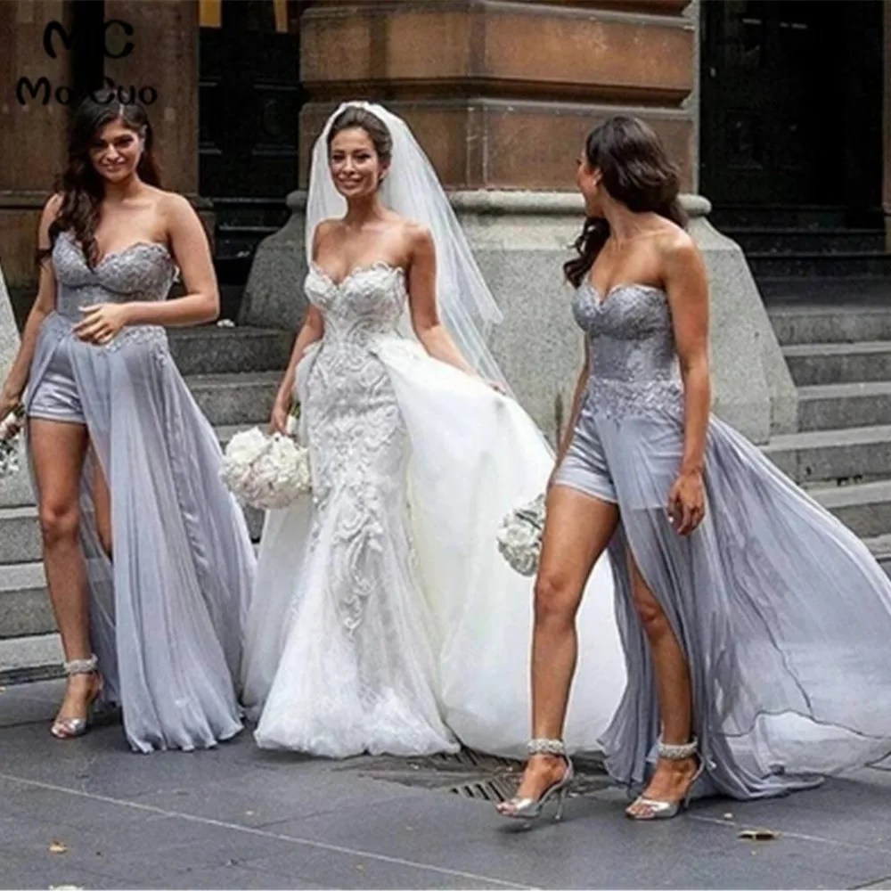 

2019 Higg Low Gown Bridesmaid Dresses Long Wedding Party Dress with Lace Sweetheart Prom Bridesmaid Dresses for women