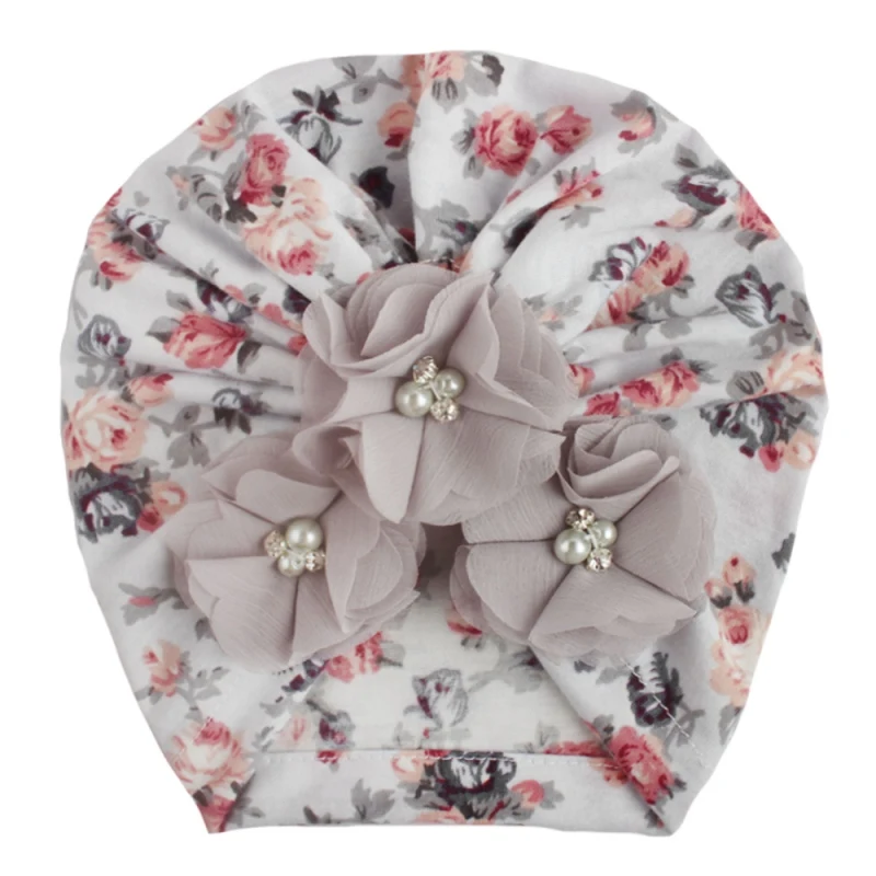 Осенняя Мягкая Милая шапочка с цветами и жемчужинами для новорожденных девочек