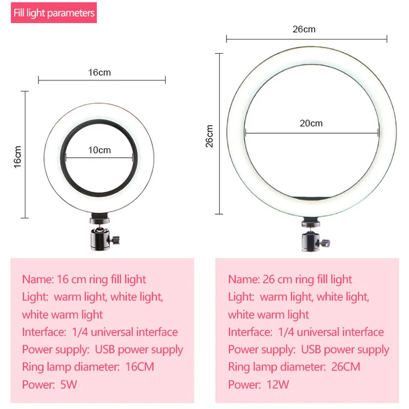 Kup LED 16 26cm Lampa Pierścieniowa Aparat Ringlight Statyw Stojak Z Uchwytem Na Telefon Do YouTube Tiktok Fotografia Wideo Photo Studio Zestaw Lampowy
