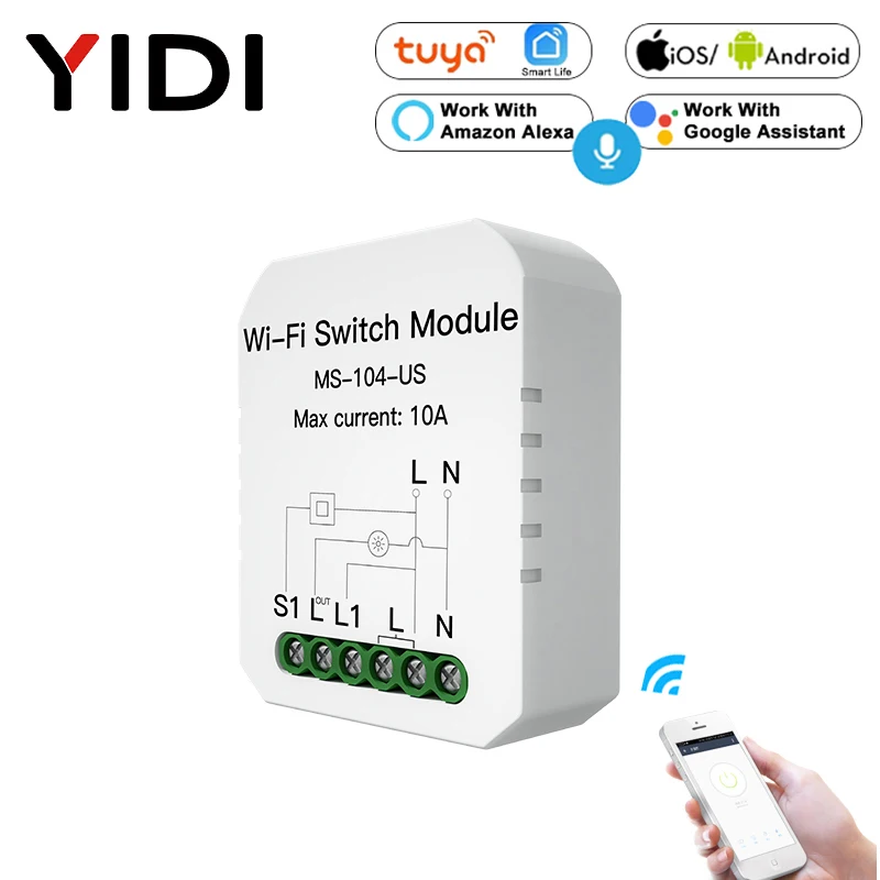 

Мини DIY WiFi умный светильник Модуль автоматического включения света, приложение Smart Life/приложение Tuya голосовой пульт дистанционного управле...