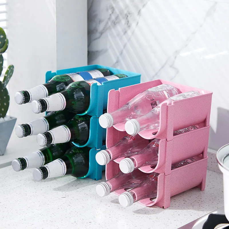 

Free-Standing Plastic Water Bottle Wine Rack Storage Organizer Stackable Rack for Kitchen Countertops Pantry Fridge