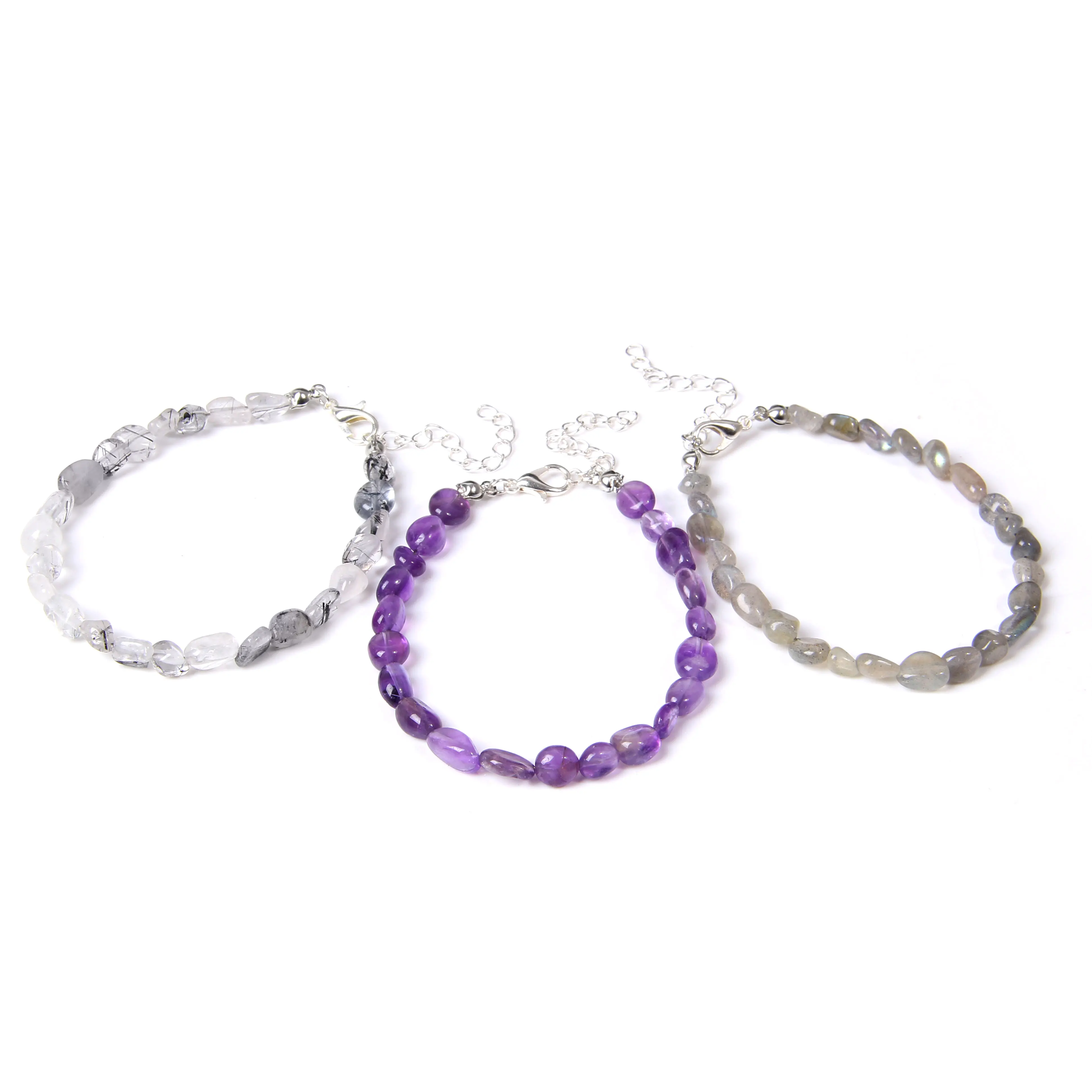 Irregular Natural Gems Stone Beads Bracelets Women Polished Tiny Amethysts Bangle For Men Jewelry Handmade Adjustable Pulsera | Украшения и