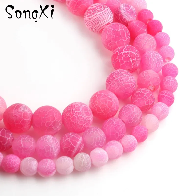 Натуральный розовый красный Мороз матовый Дракон Vein камень: агат 6 8 10 мм круглые