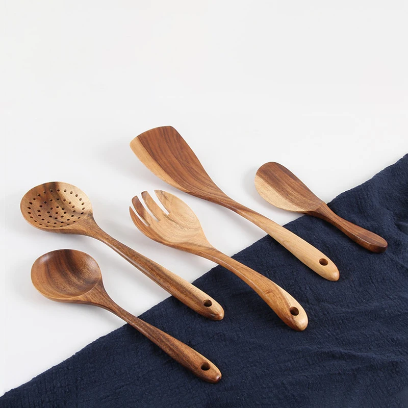 Набор кухонных инструментов столовая посуда из Натурального Тикового Дерева