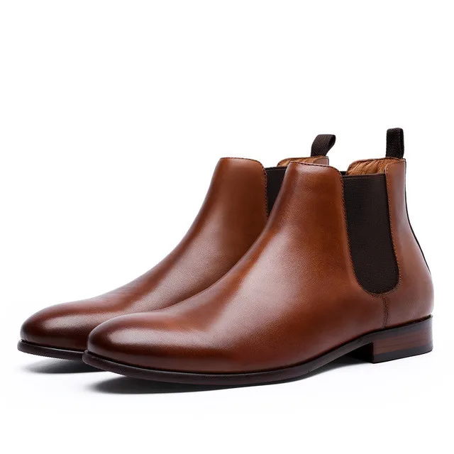 

Nice Genuine Leather Men Boots Autumn Winter Ankle Boots Fashion Footwear Slip On Shoes Men Business Casual High Top Men Shoes