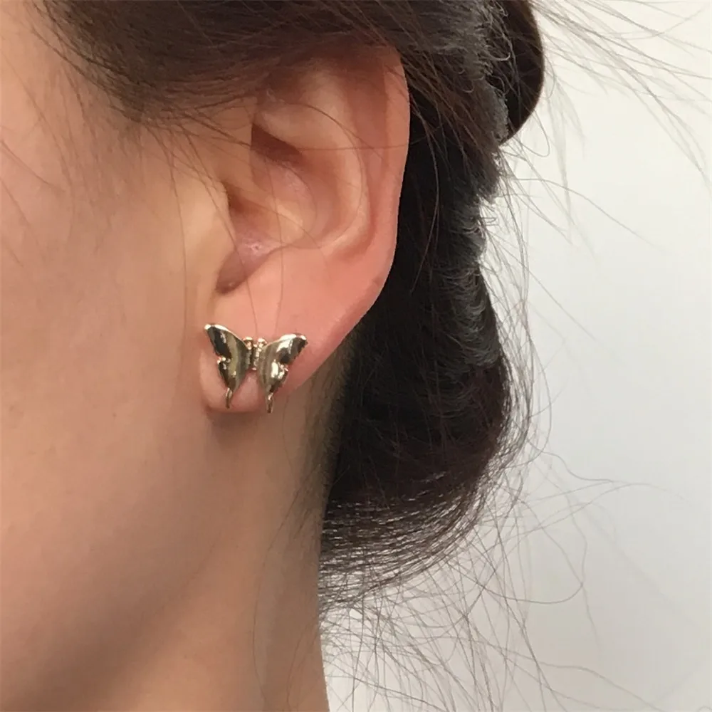 2019 F/W новое поступление позолоченные простые изящные серьги гвоздики с бабочкой