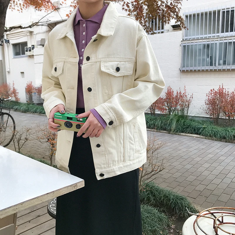 

Denim jacket female spring and autumn 2021 new Korean version of solid color loose basic jacket wild cardigan top ins tide