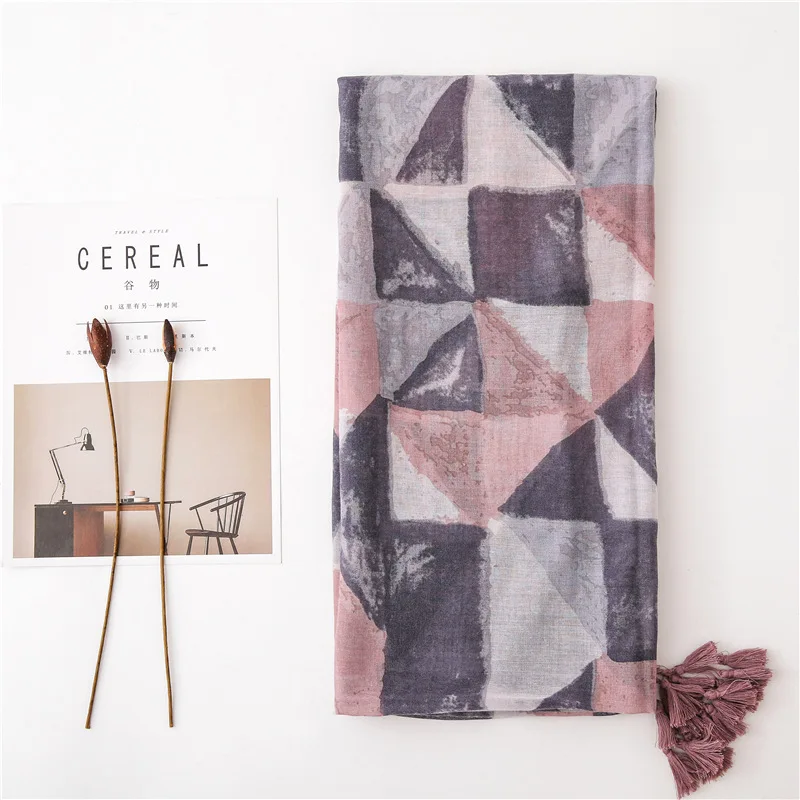 Женский хлопковый шарф хиджаб в богемном стиле с масляным принтом шали и