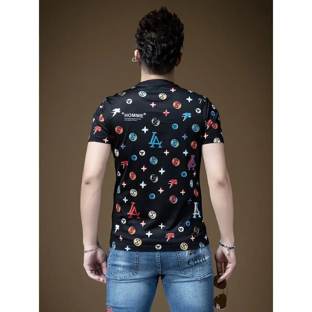 

Color contrast letter digital printing short sleeve t-shirt men's new round neck half sleeve T-shirt