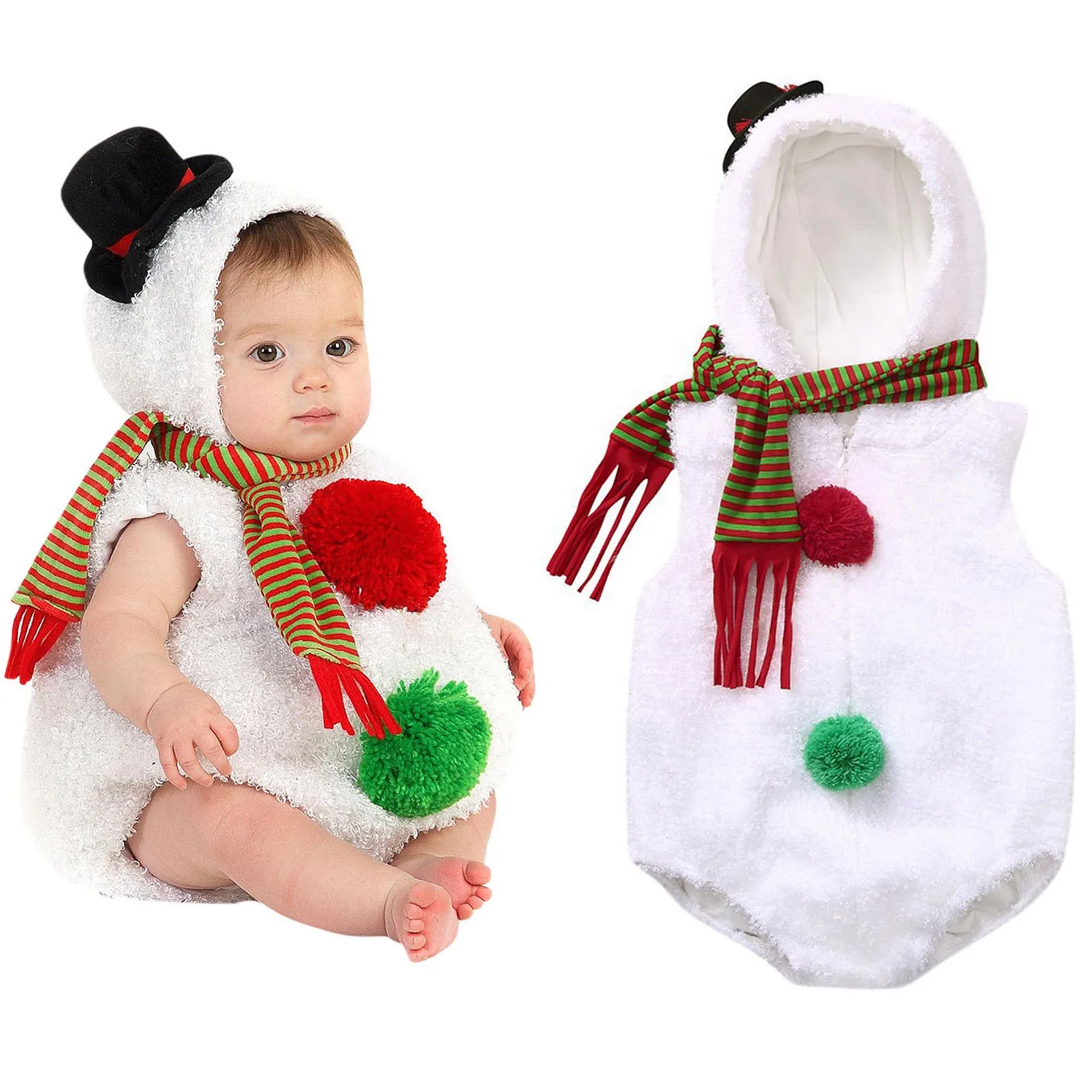 

Infant Boys Girls first christmas baby Xmas Snowman Modelling Fleece Romper with Scarf Baby bodysuit baby kleding meisje E1