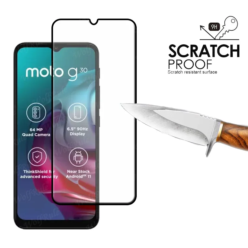 Vidrio de cubierta completa para Moto G30, Protector de pantalla de vidrio templado con pegamento completo para Moto G30, G10-1