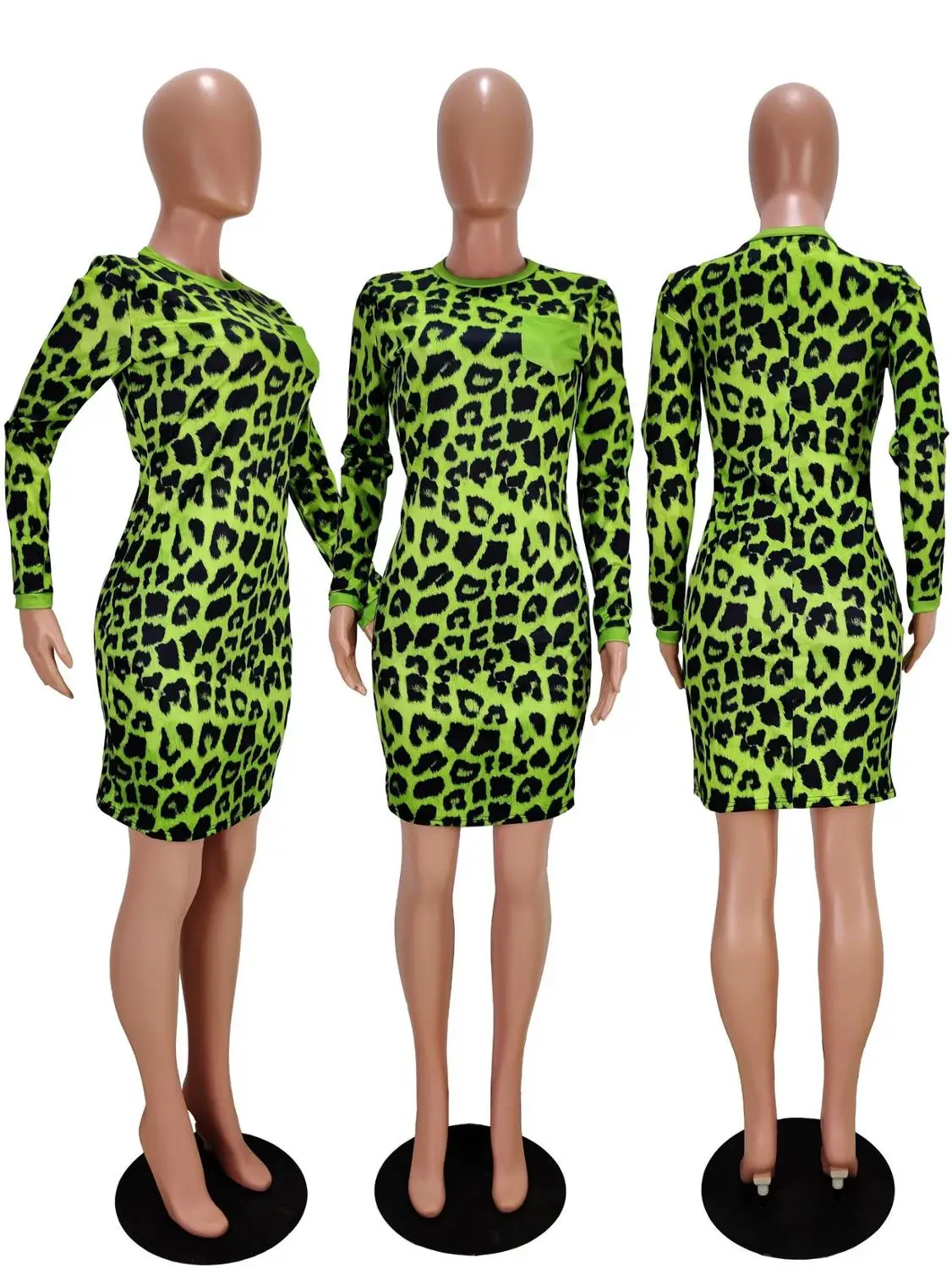 

New Sexy Leopard Print slim dress fashion slim fit o-neck long sleeve women's T-shirt skirt