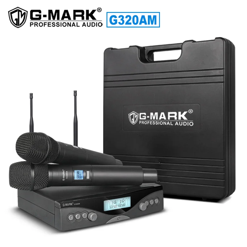 Быстрая G-MARK G320AM Беспроводная микрофонная система с регулируемой частотой Профессиональный UHF автоматический 2 ручной микрофон - Цвет: G320AM Plastic box