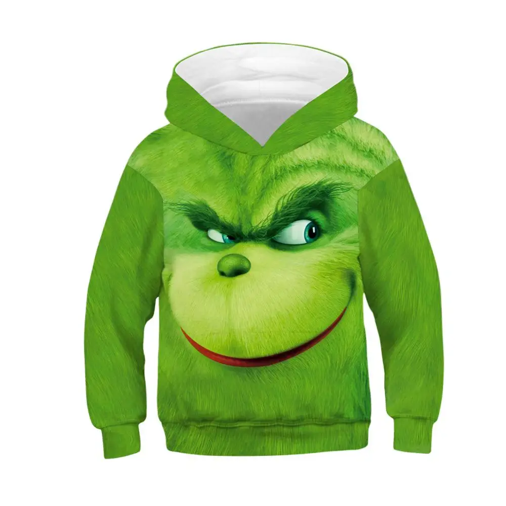 Grinch/Толстовка для детей с 3D принтом Grinch; толстовка с капюшоном для мальчиков и девочек-подростков; детский пуловер; топы; костюм гринча; Рождественская одежда