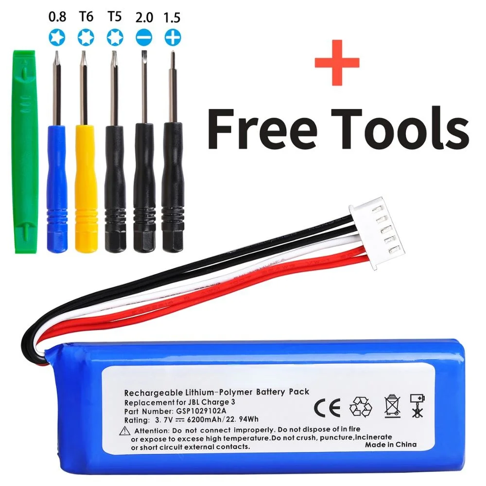 

3.7V 6200mAh Battery Bateria GSP1029102A for JBL Charge 3
