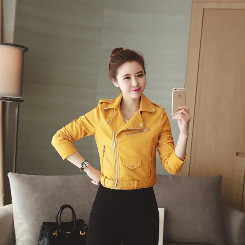 Куртка женская из искусственной кожи Модный черный бомбер ярких цветов