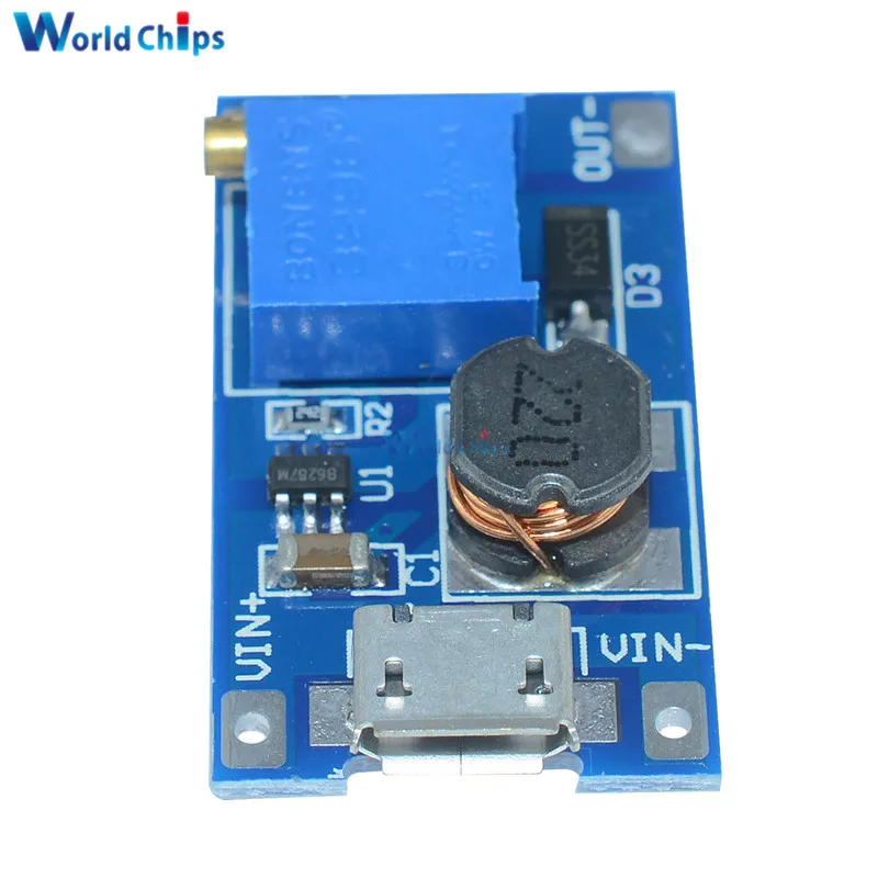 5 шт./лот MT3608 Регулируемый Модуль Boost 2 А Повышающий с MICRO USB в 24 до В 9 12 28 LM2577|step up|dc-dc