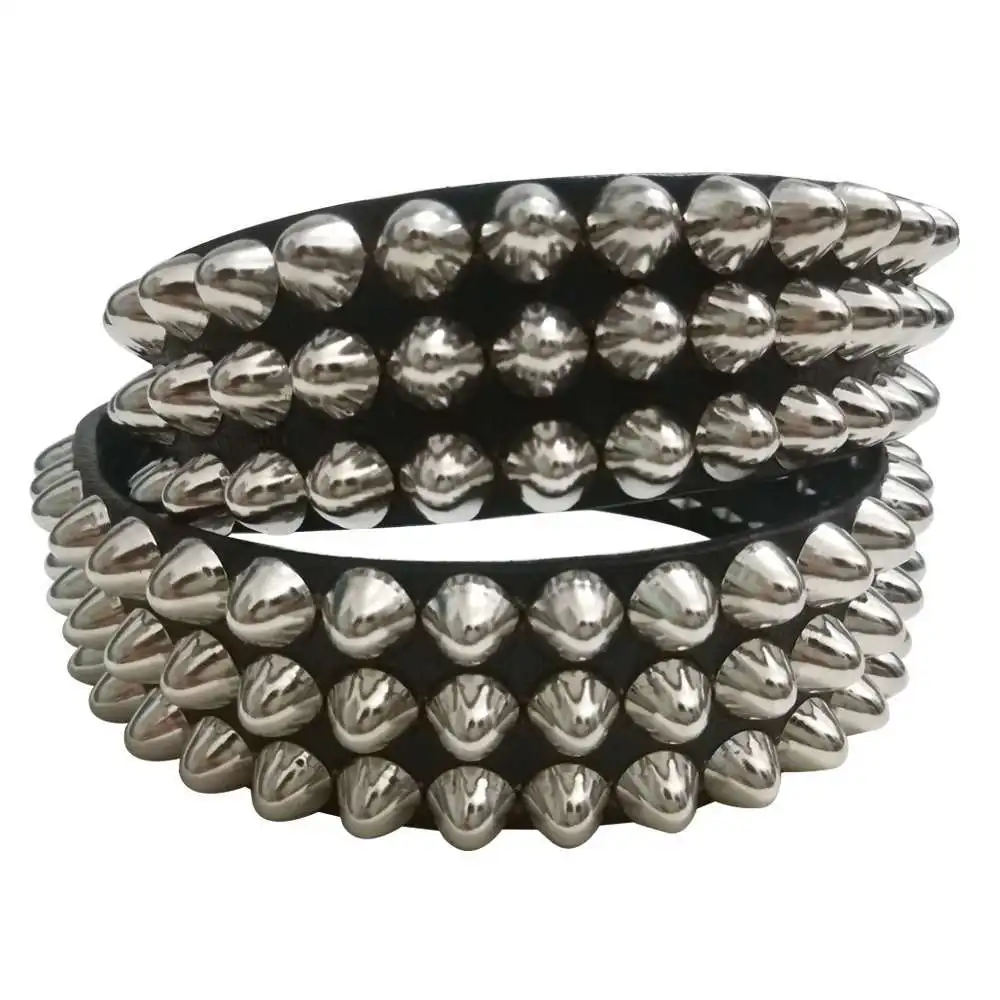 Трехрядный кожаный ремень с серебряными гвоздиками в стиле панк для выступлений