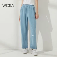 wixra womens 100cotton straight pants casual elastic waist sweatpants letter print pockets new fashion trousers
