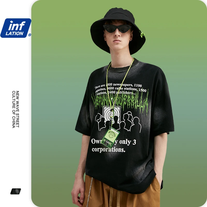 Мужская хлопковая футболка INFLATION Футболка в стиле хип хоп с принтом граффити и