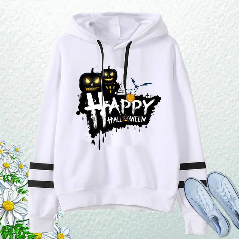 

Happy Halloween Autumn Hoodies Sweatshirt Oversize Women Casual Loose Punk Abstract Pumpkin Print Hoodies Women Pullover Tops