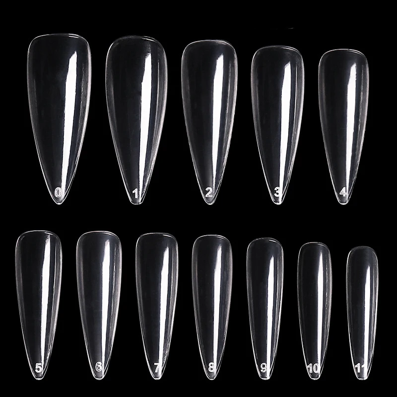 600 Pcs/Bag XXL Extra Long Stiletto Pointy False Nail Tips Clear ABS Full Cover Nails Fake Tip 12 Size Professional Plastic Nail