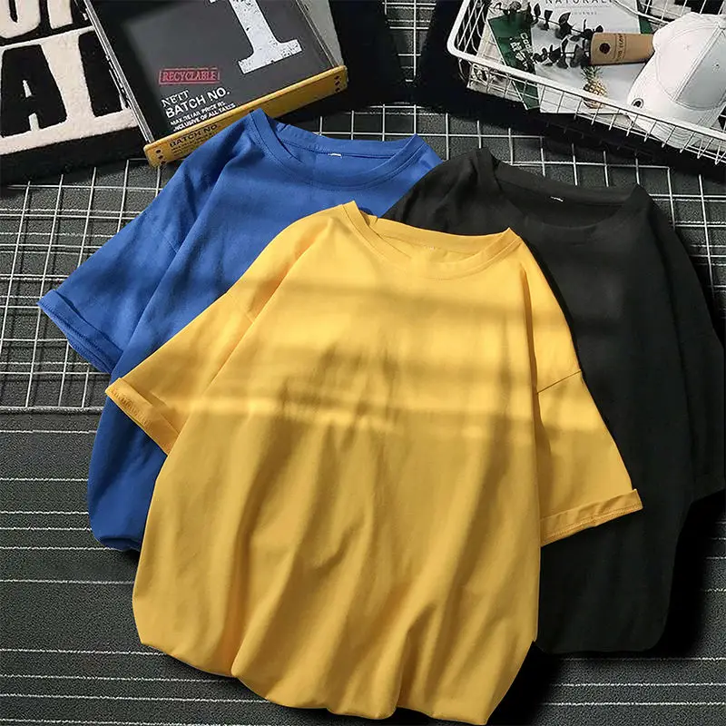 Новая однотонная мужская футболка с короткими рукавами в стиле хип-хоп свободная