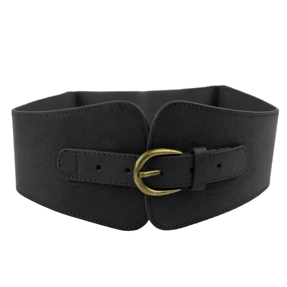 New Fashion Elastic Wide Belt Strap Vintage Women Faux Leather Buckle Solid Color Waistband | Аксессуары для одежды