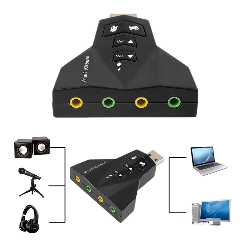 

1pc USB AUDIO Sound Card Virtual 7.1 CHANNELS External Adapter Mic Headphone Card For Windows 8/10 System External Adapter TXTB1