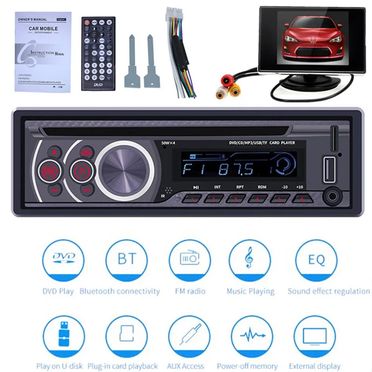 DVD with Display 1 Дисплей+ автомобильный CD-плеер DVD VCD Player Bluetooth 4,0 Аудиомагнитола видео Выход музыкальный плеер DVD плеер/USB/AUX/TF ЖК-дисплей авто мультимедиа - Цвет: DVD with Display