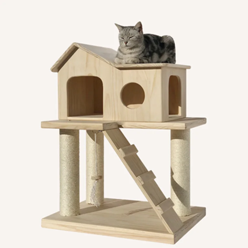 Домик для кошек из массива дерева гамак с когтеточкой забавная игрушка ползания