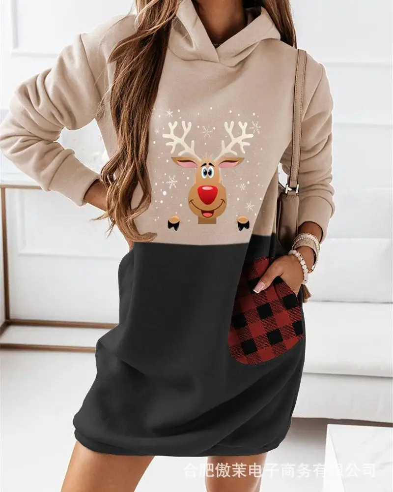 

Women's Christmas Style Hooded Fashionable Long-sleeved Women's Dress