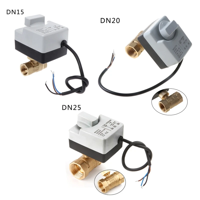 AC 220V DN15 DN20 DN25 2 полосный 3 провод латунный моторизованный шаровой клапан