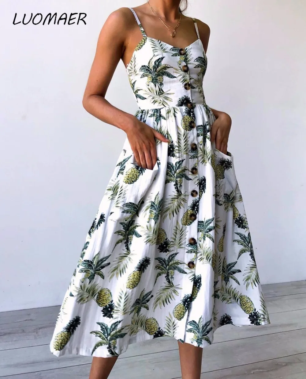 Сарафан женский винтажный повседневный пляжное платье средней длины на