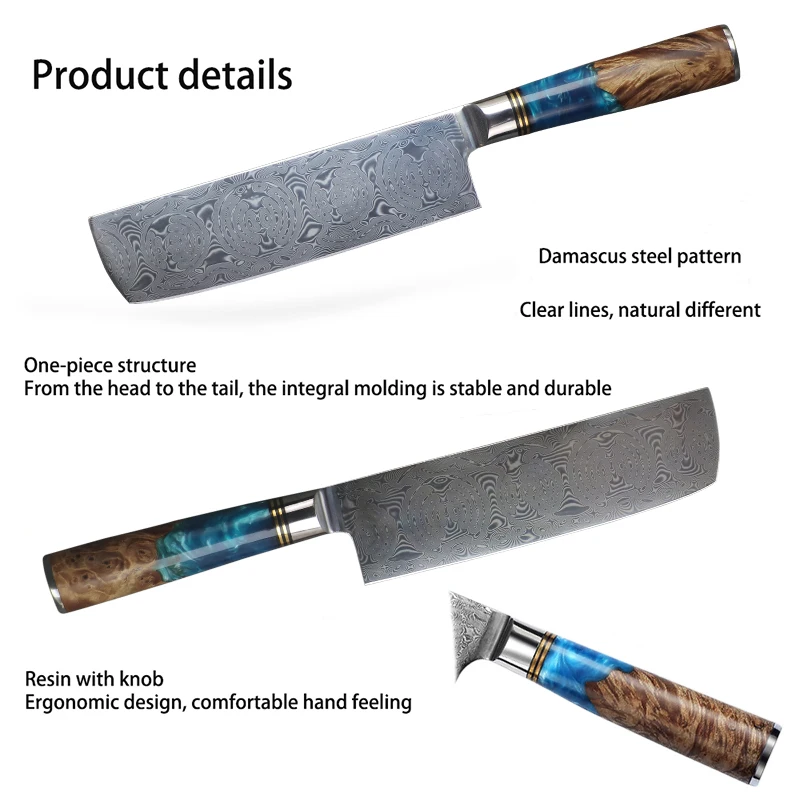 

JUNSHENG 7-inch multifunctional kitchen knife meat cleaver 67 layers Damascus steel blade resin + wooden handle chef knife
