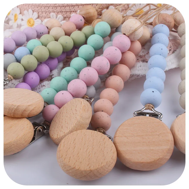 Cadena de chupete de silicona sin BPA, portachupetes con pinza, cadenas de chupete, juguetes de dentici&oacute;n para beb&eacute;, regalos para morder, Color s&oacute;lido-3
