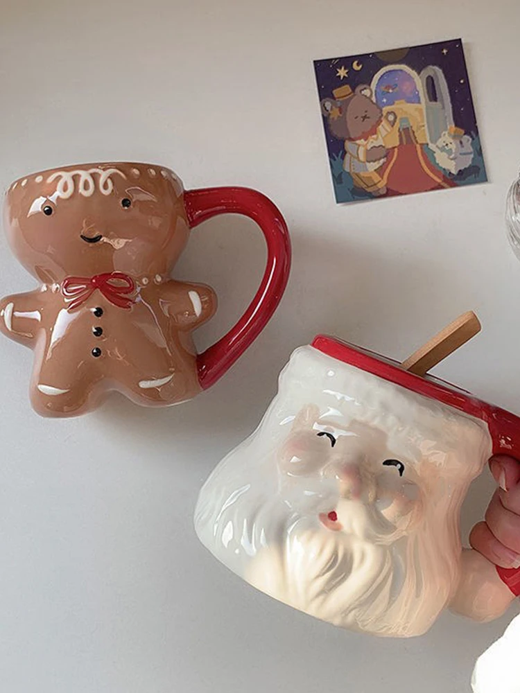 

Мужская керамическая кружка с имбирным человеком, рождественские чайные кружки, 3D Санта-Клаус, керамическая плитка с ручкой для пары, рожде...