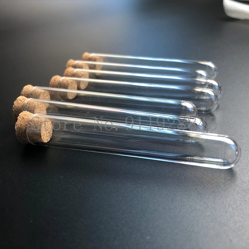 Лабораторные прозрачные пластиковые пробирки с пробками 100 шт. 15x100 мм школьные