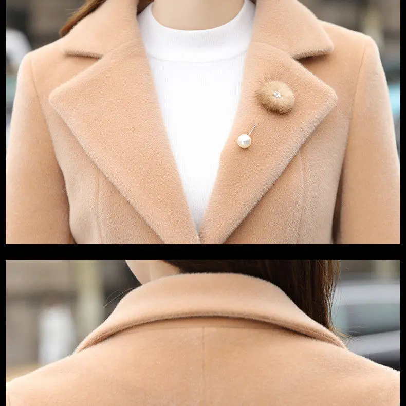 

Women Woolen Coats Slim Solid Mid-length Woolen Coat Blends Coat Spring Autumn New Single Breasted Fashion Wool Jacket