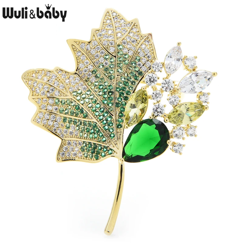 

Wuli&baby Luxury Cubic Zirconia Maple Leaf Brooches Women Unisex 3-color Flower Weddings Office Brooch Pins Gifts