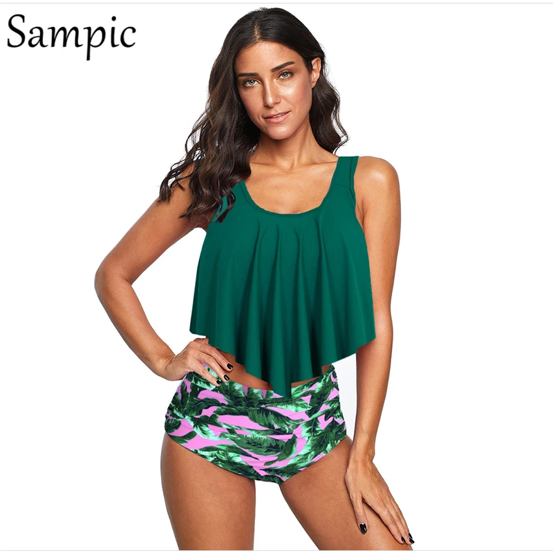 

Sampic brazilian women sexy print bikini swimming suit swimwear set large sizes push up high waist thong bathing suit summer