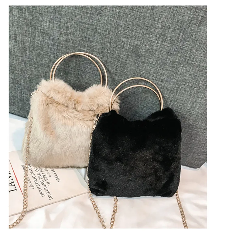 Модные пушистые плюшевые Наплечные сумки из искусственного меха одноцветная